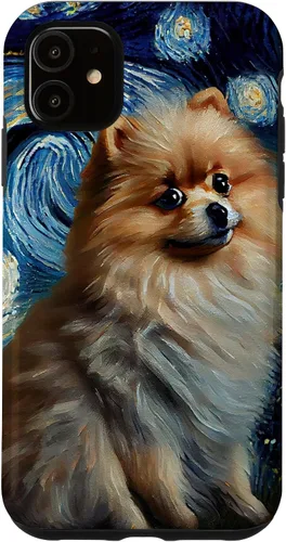 Vista 8 de iPhone 16 Starry Night Famous Painting Style Pomeranian Case