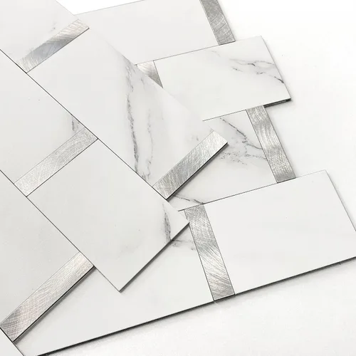 Vista 6 de Azulejos de Metro de Cocina Mate Peel and Stick Backsplash Azulejos Autoadhesivos para Pared de Baño Impermeables Paneles de Mosaico de Metal y Gris