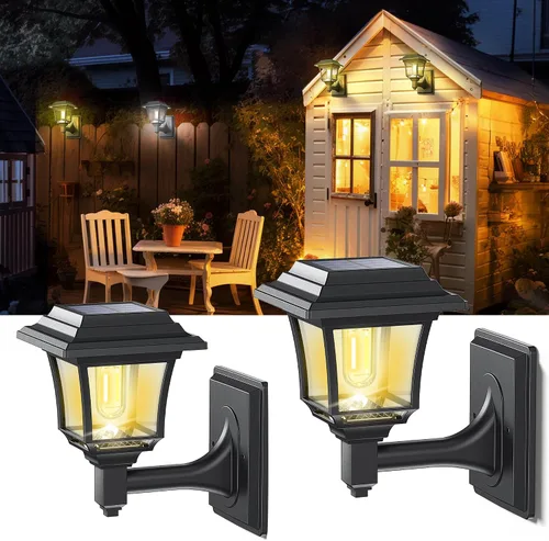 Vista 9 de LeiDrail Farol solar de pared, 2 modos de luces solares para valla con bombilla Edison, accesorios para casa de juegos al aire libre, impermeable
