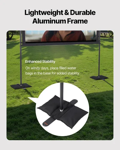 Vista 3 de VEVOR Pantalla de proyector con soporte, pantalla de proyección gran angular de 80 pulgadas y 160° para interiores y exteriores, 16:9 4K HD sin