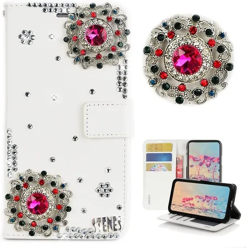 Vista 40 de Bling - Funda tipo cartera para teléfono compatible con Samsung Galaxy Z Fold 3 5G, elegante, hecha a mano en 3D con cristales y mariposas