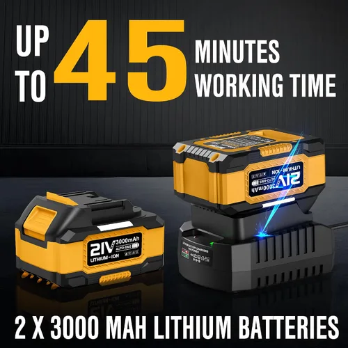 Vista 3 de EWORK Soplador de hojas inalámbrico de 21 V, potente modo turbo y 550 CFM, 2 baterías de 3.0 Ah y cargador rápido, sopladores de hojas eléctricos