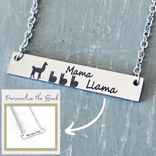 Vista 5 de Mama Llama Jewelry for Women, Mother's Horizontal Bar Necklace, Gift for Her - Choose Silver, Rose Gold or Yellow Gold in 16, 18, or 20 inch