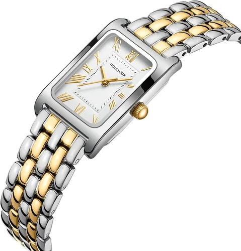 Vista 2 de Relojes para mujer, pulsera vintage, esfera romana, caja rectangular, reloj dorado, impermeable, con herramientas