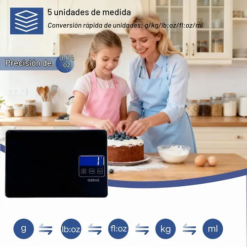 Vista 2 de Báscula de alimentos con recargable por USB, báscula digital de cocina con 6 unidades, alta precisión de capacidad de 11 libras, rango