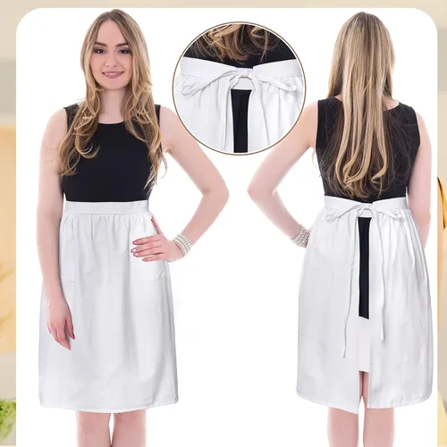 Vista 6 de Geyoga Delantales para mujeres con bolsillos Cocina Cocinando Camarera Sirvienta Delantal Falda Vintage Lindo Volantes Vestido Disfraz, Blanco