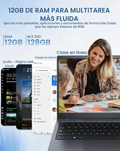 Vista 2 de Laptop de 14 pulgadas 12 GB de RAM, SSD de 128 GB, Pentium Gold Gris espacial