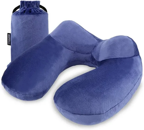 Vista 12 de Almohada inflable para el cuello de viaje para aviones, soporte de cuello de terciopelo súper suave, firmeza ajustable, almohada inflable