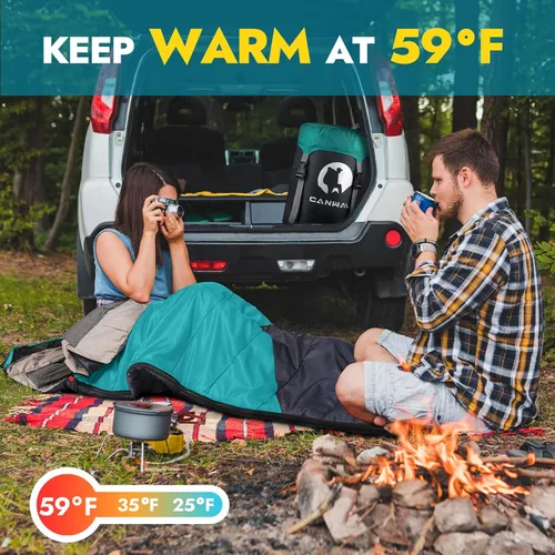Vista 2 de CANWAY Saco de dormir de franela para adultos, niños, niñas, niños, camping, mochilero, saco de dormir para clima frío y cálido con saco