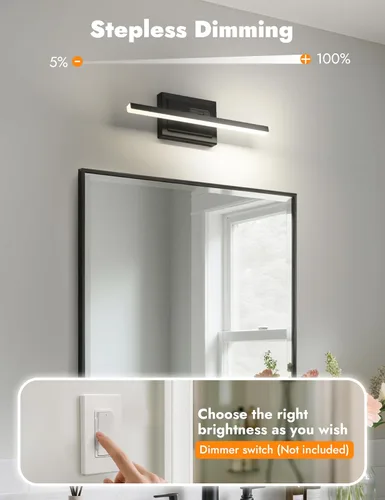 Vista 4 de NIORSUN Lámpara de baño moderna de 15.7 pulgadas, 12 W, 5 CCT, regulable, luces LED negras sobre el espejo, luces de tocador para baño, espejo