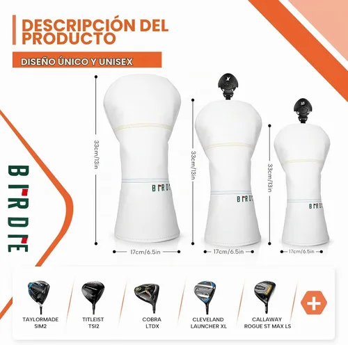 Vista 3 de Fundas para Palos de Golf Bordado Elegante Cuero Premium Birdie Golf Funda para Driver Funda Híbrida para Fairway Funda para Putter Blade Funda