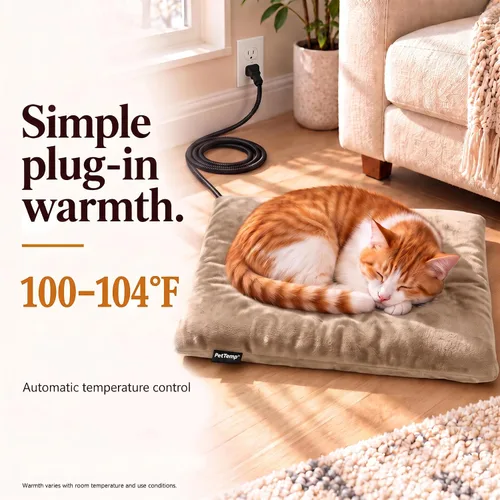 Vista 2 de Almohadilla térmica para mascotas para gatos, perros, interiores y exteriores, impermeable, con calefacción, cama para gatos, cama climatizada
