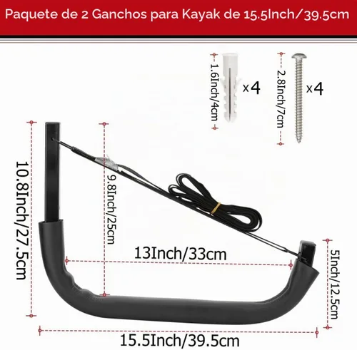 Vista 2 de Kayak Storage Racks, Canoes Garage Storage Hooks, Wall Mount Surfboard Hangers and Stand-Up Paddle Board Holder