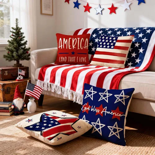Vista 2 de ONFAON Juego de 4 fundas de almohada decorativas para el 4 de julio, 18 x 18 pulgadas, juego de 4 almohadas patrióticas del Día de la Independencia