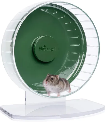 Vista 25 de Niteangel Ruedas de ejercicio súper silenciosas para hámster: ruedas giratorias silenciosas para hámster con soporte ajustable para hámsters, Verde