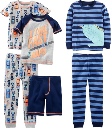 Vista 21 de Simple Joys by Carter's Conjunto de pijama de algodón ajustado de 6 piezas para bebés, niños pequeños y niñas, paquete de 3