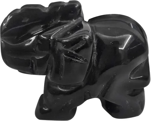 Vista 2 de Estatua de cristal de elefante tallada a mano, escultura de animal guardián de oficina en casa, decoración de 1.5 pulgadas, obsidiana negra
