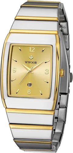 Vista 8 de WWOOR Relojes cuadrados para hombres y mujeres, reloj cuadrado de acero inoxidable para hombre con fecha, reloj casual con fecha cuadrada