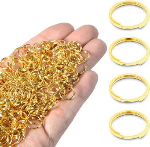 Vista 8 de 300 llaveros pequeños dorados de 1/2 pulgada, anillos divididos de doble bucle, mini llavero de metal para llavero, etiqueta de collar de mascotas