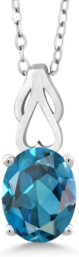 Vista 100 de Gem Stone King Collar de plata de ley 925 con piedra natal ovalada de 0.354 x 0.276 in Collar con colgante solitario para mujer Con cadena