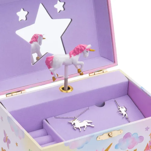 Vista 3 de Jewelkeeper Caja de música de unicornio y juego de joyas para niñas pequeñas 3 regalos de unicornio para niñas caja de joyería de unicornio