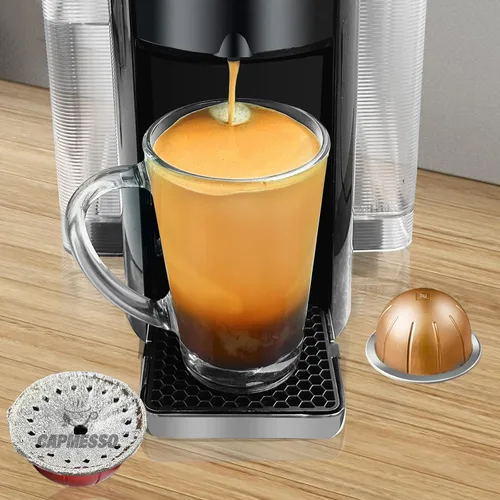 Vista 2 de CAPMESSO Tapas de papel de aluminio para cápsulas reutilizables de Nespresso Vertuolina, cubiertas adhesivas para cápsulas de café, sellos