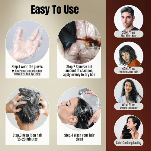 Vista 7 de BOJICA Champú 3 en 1 de tinte de cabello negro para cabello canoso Cobertura instantánea completa de canas, duración de 3 a 4 semanas, incluye