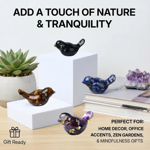 Vista 5 de 10PCS Crystal Bird Figurines Mini Resin Animal Statues Small Decorative Glass Birds for Home Decor Fairy Garden Supplies Unique Gifts for Women and