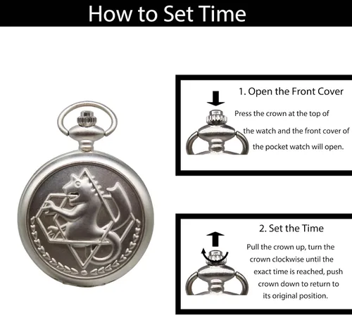 Vista 5 de SIMAOTE Fullmetal Alchemist Pocket Watch Vintage Quartz Pocket Watch with Chain for Men Women Cosplay Accessories Anime Merch
