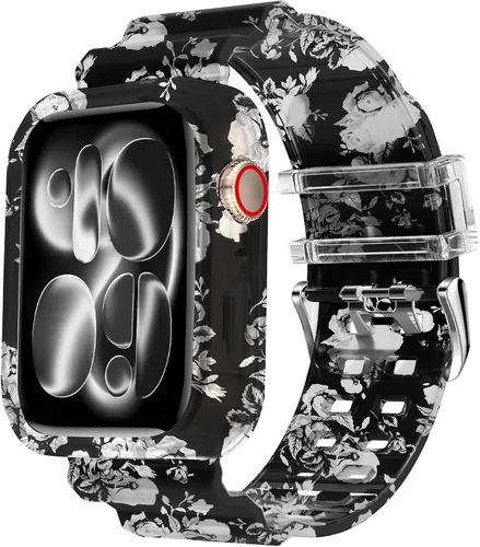 Vista 15 de DABAOZA - Correa transparente compatible con Apple Watch de 1.772 in y 1.732 in, con purpurina transparente Women Men,Glitter Bling TPU