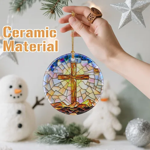 Vista 2 de Adorno de Cruz Católica, Adornos de Navidad Cristianos, Adornos de Árbol de Navidad, Decoración Religiosa de Vacaciones Regalos para Cristianos