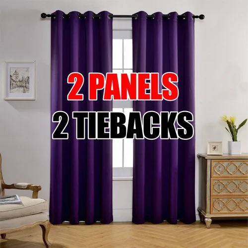 Vista 20 de Set de 2 cortinas para ventana, de Miuco, opacas, con ollaos, para recámara, incluye 2 alzapaños