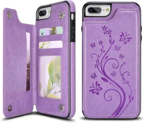 Vista 13 de UEEBAI Funda para iPhone SE 2022/7/8/SE 2020, funda de piel sintética con cierre magnético, ranuras para tarjetas, función de soporte