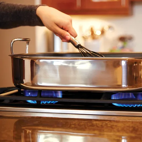 Vista 9 de All-Clad Asador Especial de Acero Inoxidable con Estante Antiadherente de 11x14 Pulgadas Apto para Horno y Asador Seguro hasta 600°F, Cacerolas