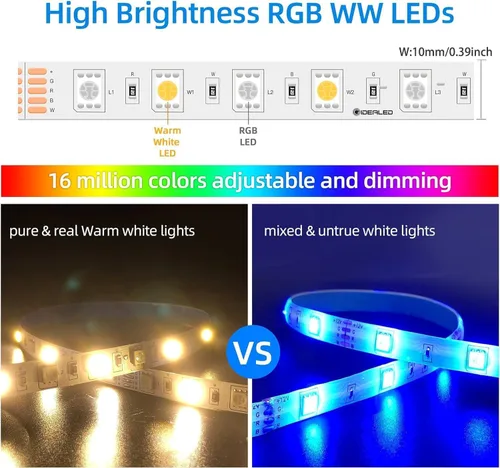 Vista 2 de GIDEALED Kit de tira de luces LED RGBW WiFi inteligente de 32.8 pies, compatible con Alexa Google Assitant, soporte de control de voz, a través