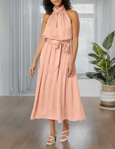 Vista 3 de Anne Klein Vestido midi halter de satén para mujer