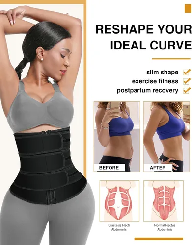 Vista 4 de FeelinGirl Entrenador de cintura de neopreno para mujer, 3 correas, control de abdomen, corsé de entrenamiento para entrenamiento de torso largo