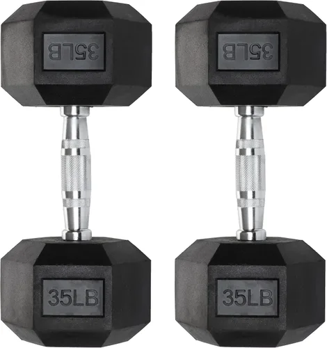 Vista 10 de Mancuernas hexagonales – Pesas recubiertas de PVC resistente, asas moleteadas cromadas – Entrenamiento, ejercicio, levantamiento