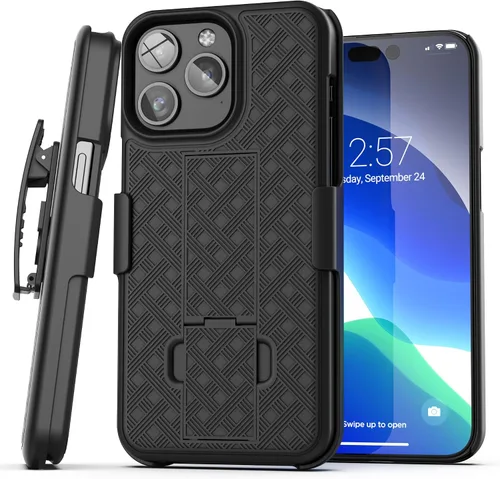 Vista 8 de Galvanox Funda diseñada para iPhone 15 Pro Max con clip para cinturón (2023) Carcasa rígida de policarbonato ultra duradera (negro)