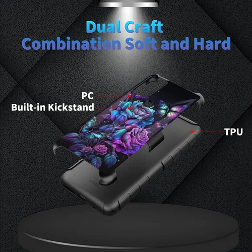 Vista 97 de Funda para AT&T Maestro Max 2021/Cricket Ovation 2 con protector de pantalla de vidrio templado, funda resistente con función atril integrada