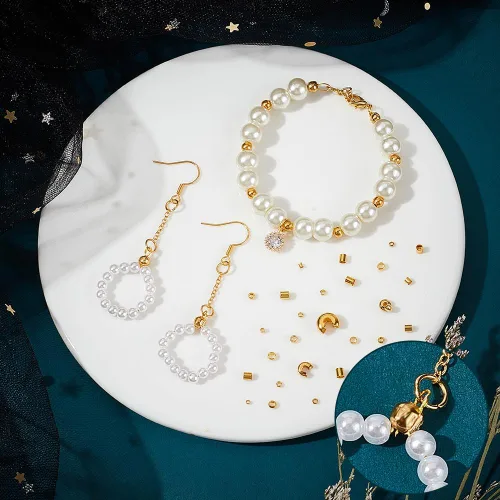 Vista 3 de PH PandaHall Acerca de 1591 piezas de kits de hallazgos de fabricación de joyas, 12 estilos de cuentas de latón dorado, cuentas de crimpado