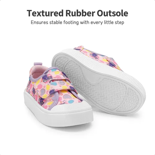 Vista 4 de DREAM PAIRS Zapatos deportivos de lona de dibujos animados para niños y niñas, zapatos de lona con gancho y bucles, zapatos casuales para caminar