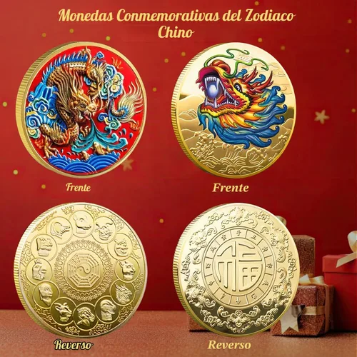 Vista 6 de Moneda conmemorativa china del dragón fénix chino de la suerte 5pcs Dragón y Fénix