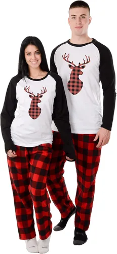 Vista 8 de USBD Conjunto de pijamas a juego para la familia con diseño a cuadros de búfalo, juego de pijamas a juego para parejas, pijamas festivas