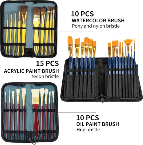 Vista 4 de Juego de 149 piezas de pintura de artista de lujo con caballete de aluminio y madera de haya, 48 colores de pinturas acrílicas y al óleo, pinturas