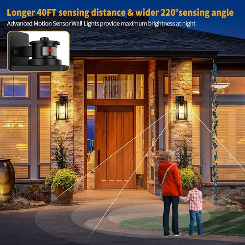 Vista 3 de Paquete de 2 luces para exteriores con sensor de movimiento, lámparas de pared actualizadas del atardecer al amanecer, luces de pared con sensor