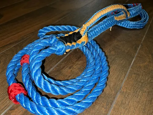 Vista 5 de Cuerda Mini Bull/Steer Rope Blue Poly – 9x7 mano izquierda 3/4" x 3/4" suave – EPT Bull Ropes Riding Rope 12
