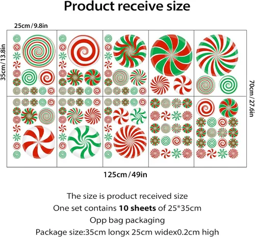 Vista 7 de 126 Piezas de Adhesivos de Pared de Navidad, Decoraciones de Dulces de Navidad, Adhesivos de Pared de Navidad, Adhesivos de Suelo de Menta para Rojo