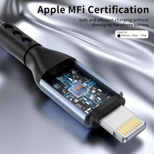 Vista 2 de Paquete de 3 cargadores para iPhone de 10 pies con certificación MFi de Apple, cable Lightning trenzado de nylon de carga rápida, cable de carga USB