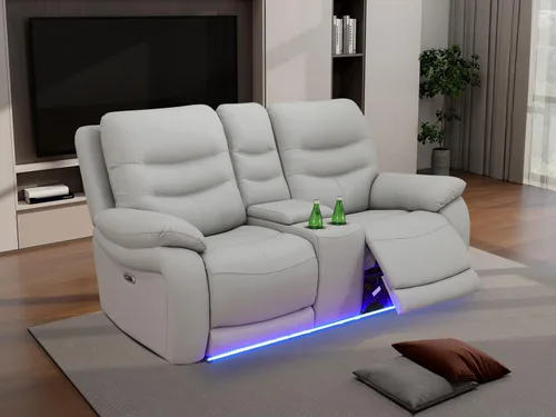 Vista 26 de Juego de sofá reclinable eléctrico, seccional de cuero transpirable beige, juego de muebles de sala de estar, 2 piezas, sofá reclinable eléctrico